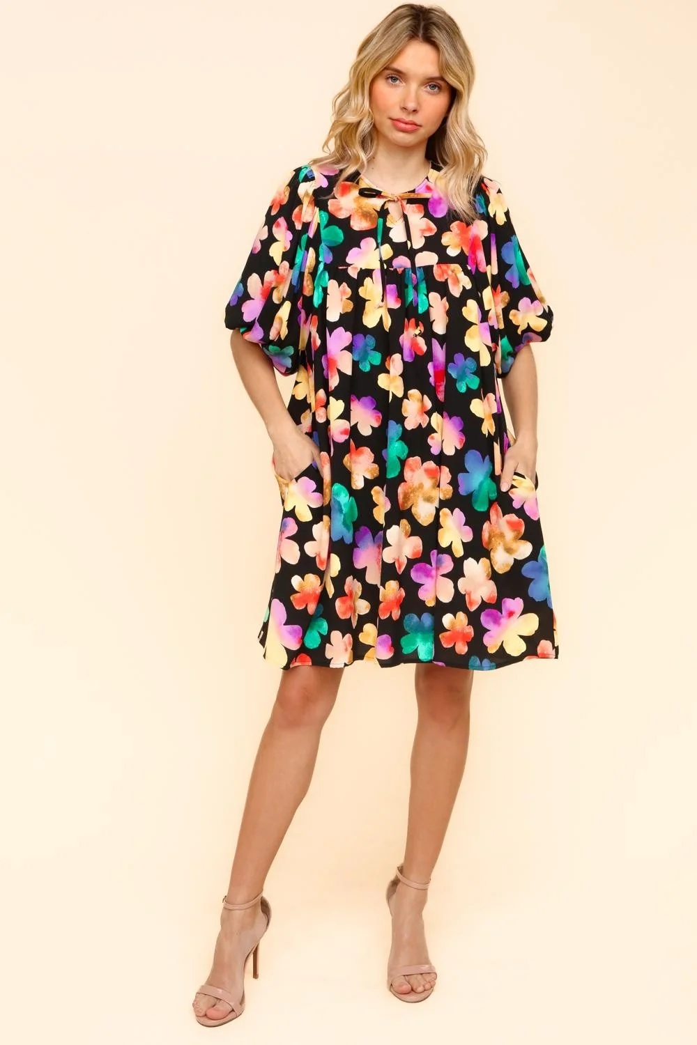 FLORAL WOVEN BABYDOLL DRES W/ SIDE POCKETS - Image 5