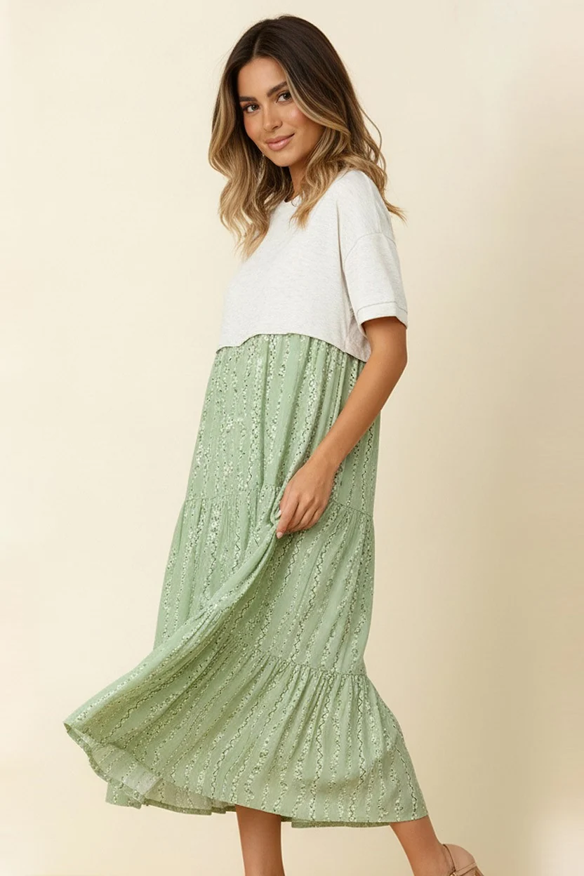 PLUS FRENCH TERRY TOP TWOFER TIERED MIDI DRESS