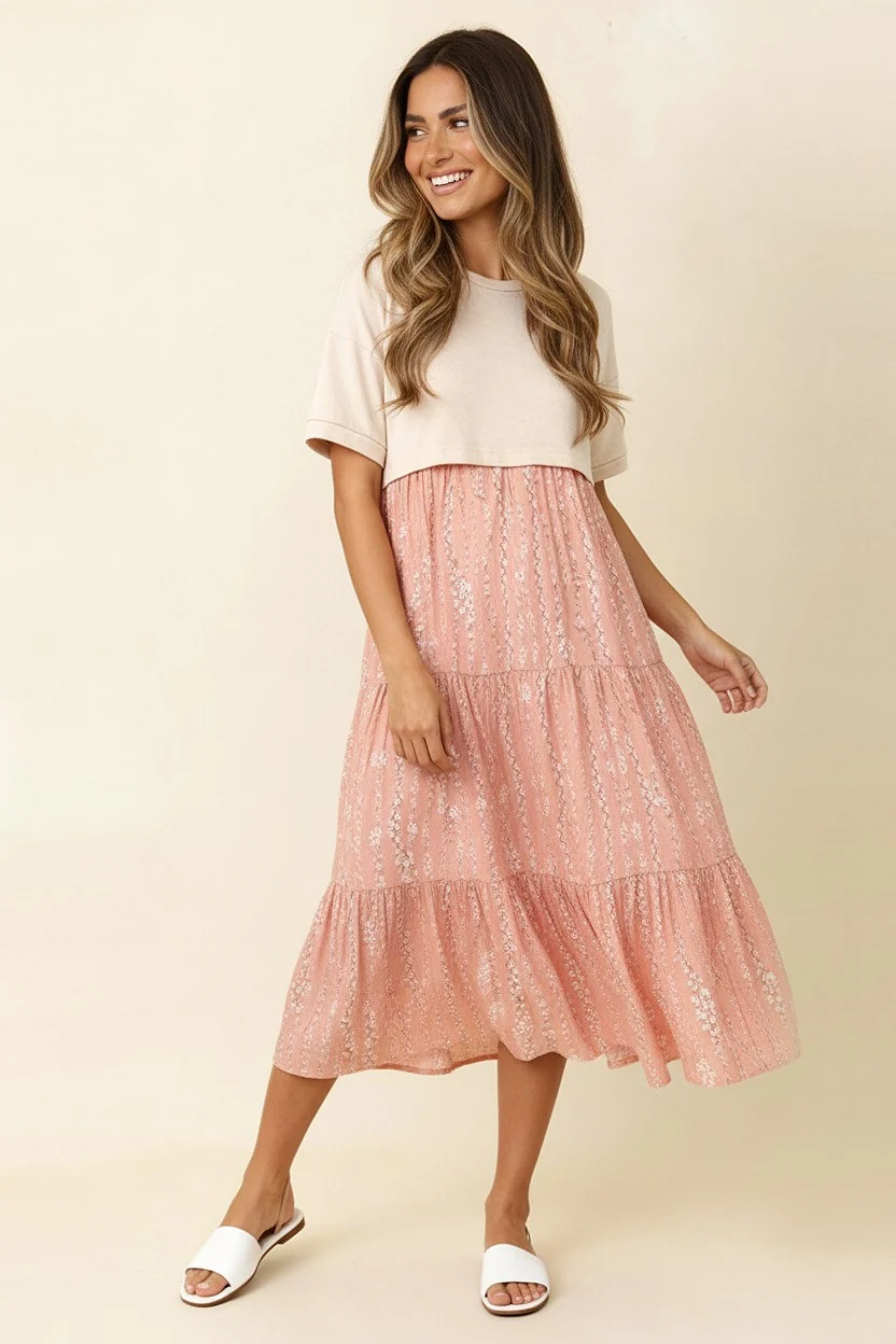 PLUS FRENCH TERRY TOP TWOFER TIERED MIDI DRESS - Image 6