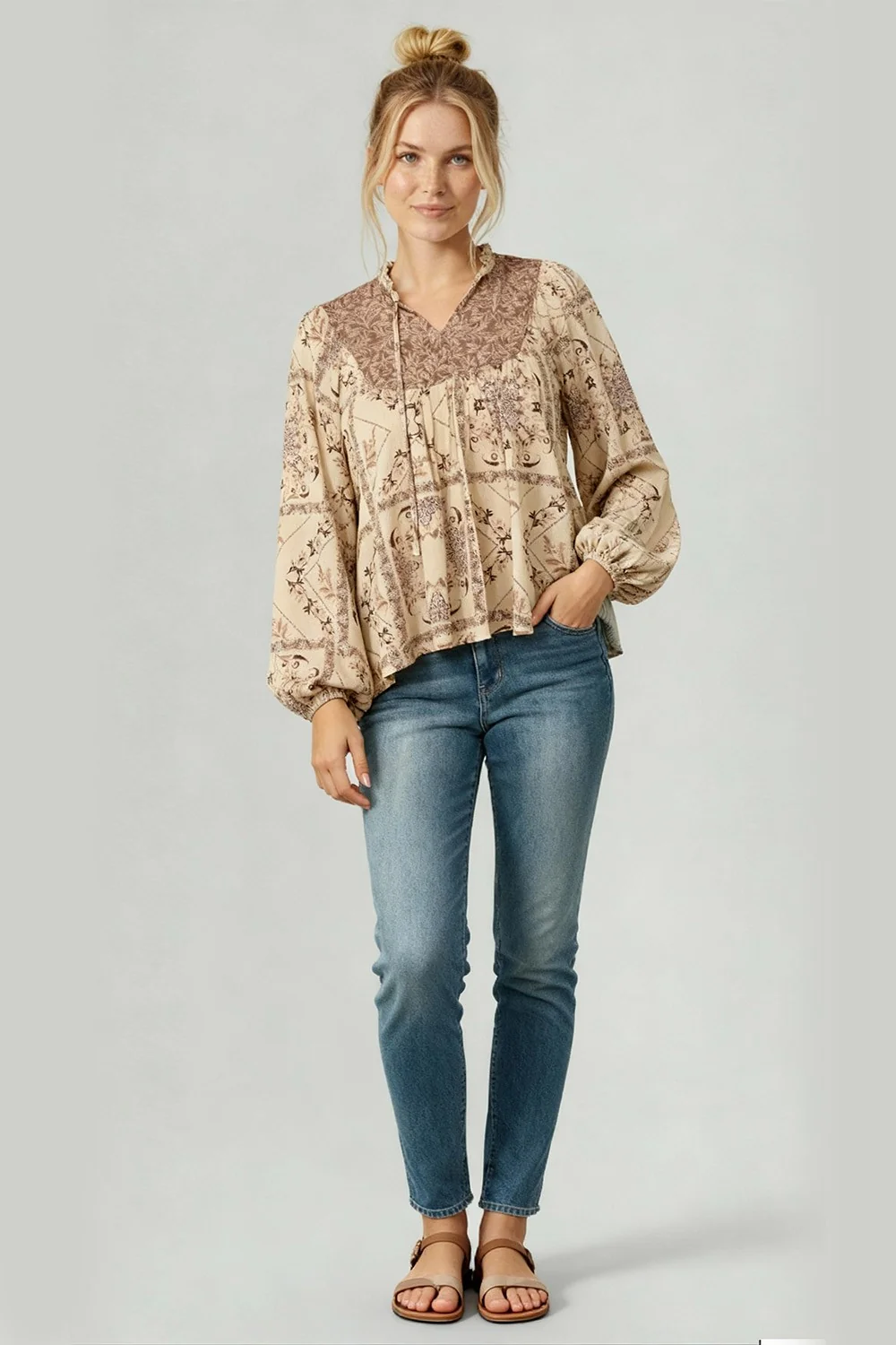 PLUS FRILL MOCK NECK PEASANT BOHEMIAN BLOUSE - Image 3