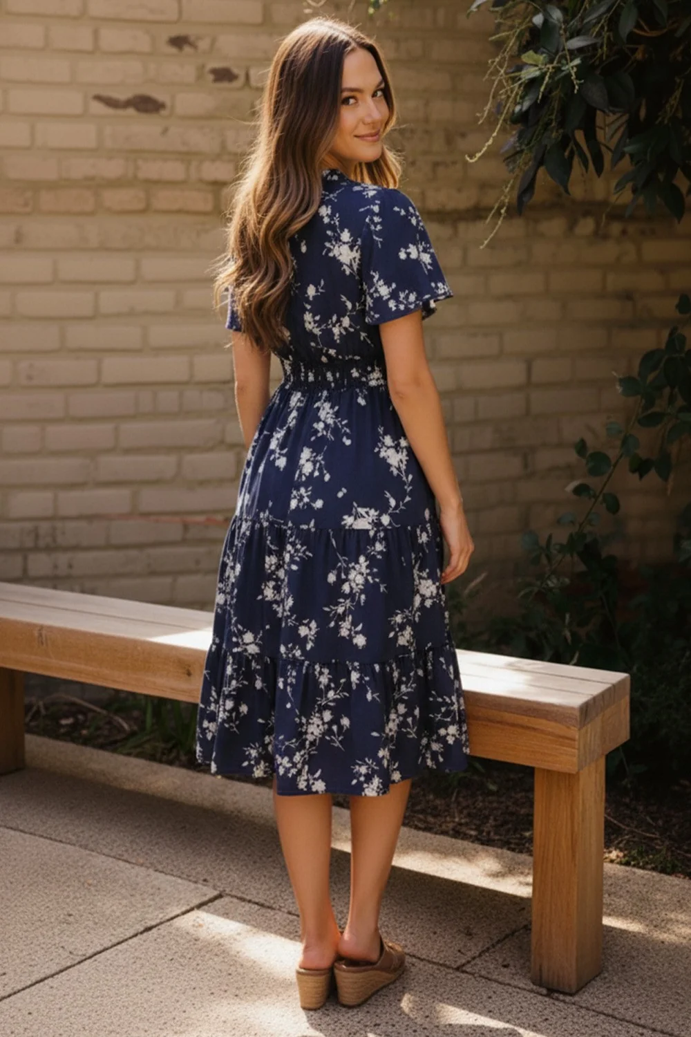 PLUS FRILLED NOTCH NECK SMOCKED WAIST FLORAL DRESS - Image 2