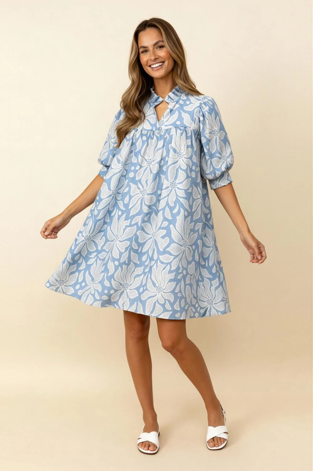 FRILLED NOTCH NECK YOKE FLORAL WOVEN DRESS - Image 6