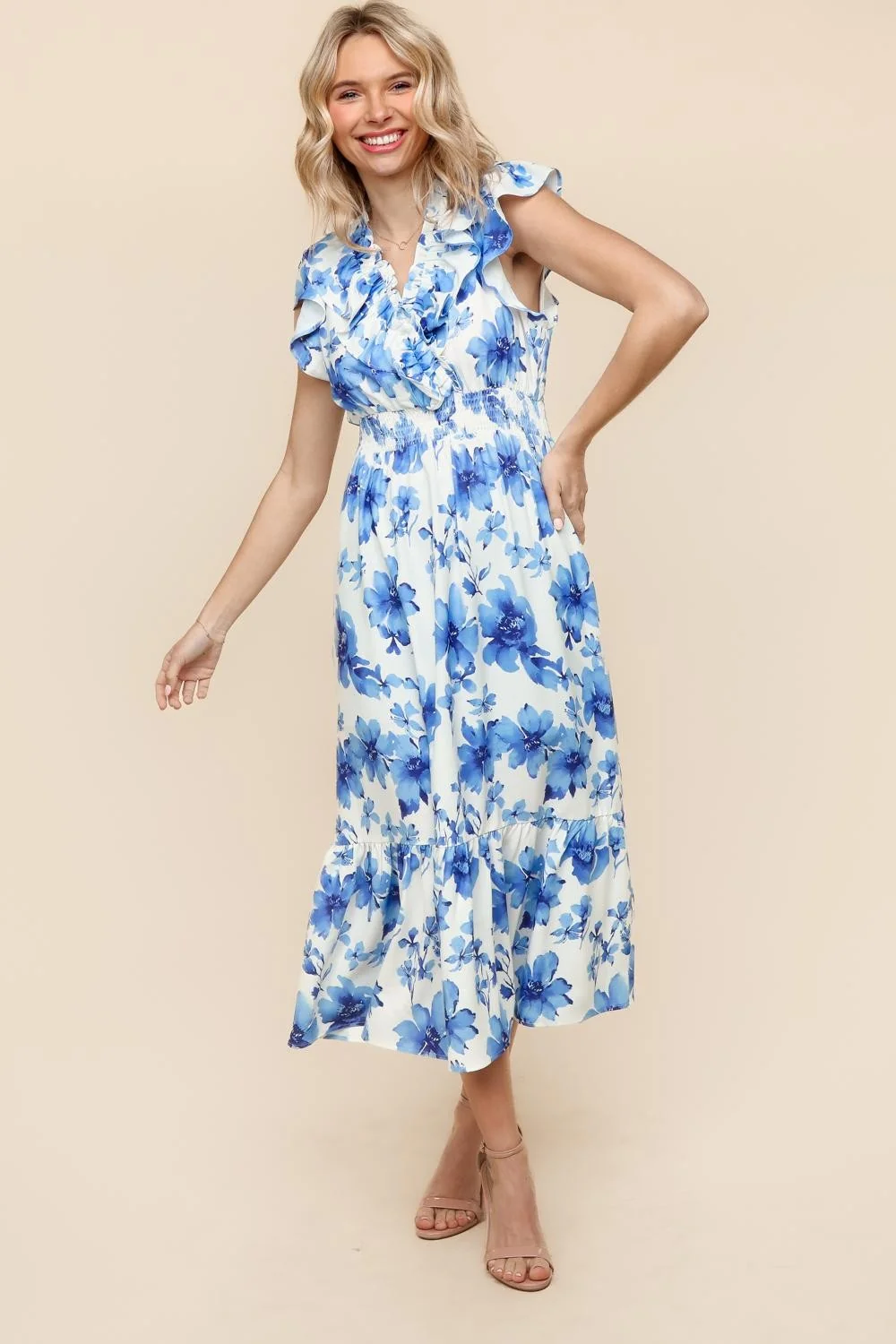 PLUS FRONT OVERLAP W/ SNAP BUTTON MIDI WOVEN DRESS - Image 7
