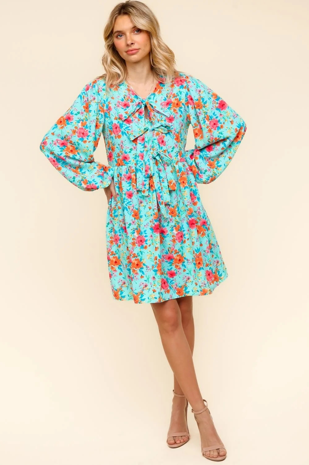 PLUS FRONT RIBBON BOW TIE MINI DRESS W/ POCKETS - Image 6