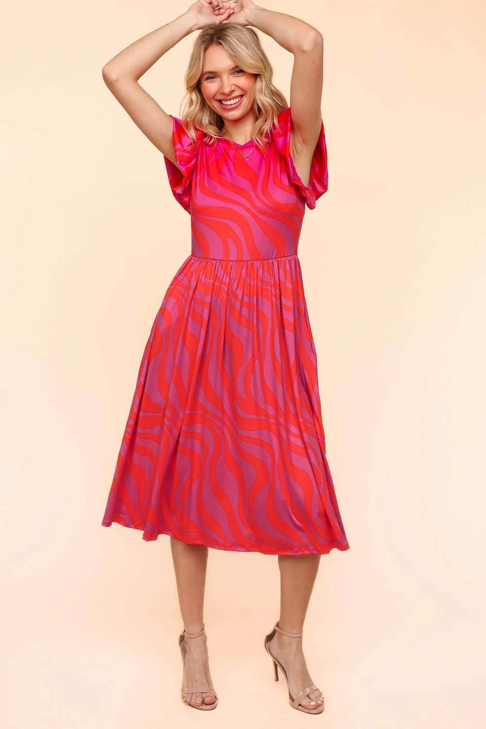 Plus Fuchsia Fit and Flare Midi Buttery Smooth Knit Dress - Image 2