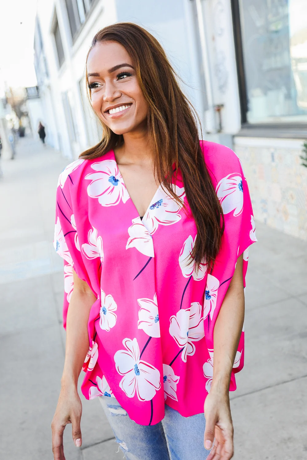 Plus Fuchsia Floral Woven Top - Image 2