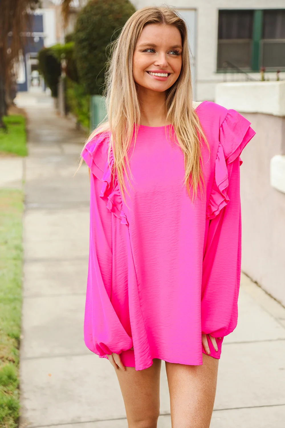 Plus Fuchsia Flutter Sleeve Top - Image 3