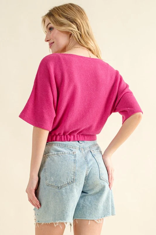 Plus Fuchsia Jacquard Banded Top - Image 4