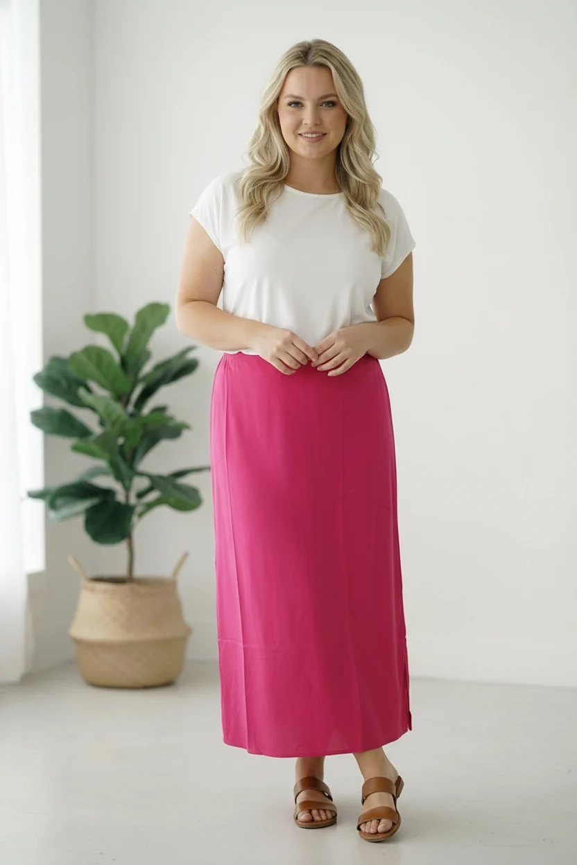 Plus Fuchsia Lined Woven Skirt - Image 2