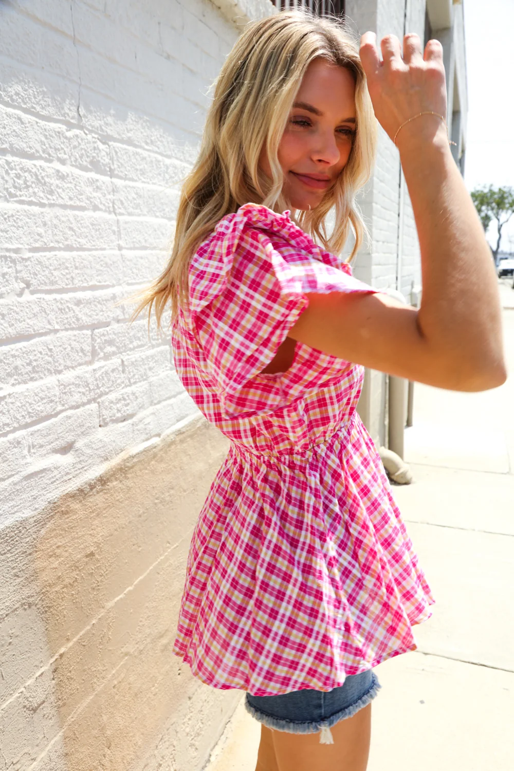 Fuchsia Plaid Ruffle Top - Image 6