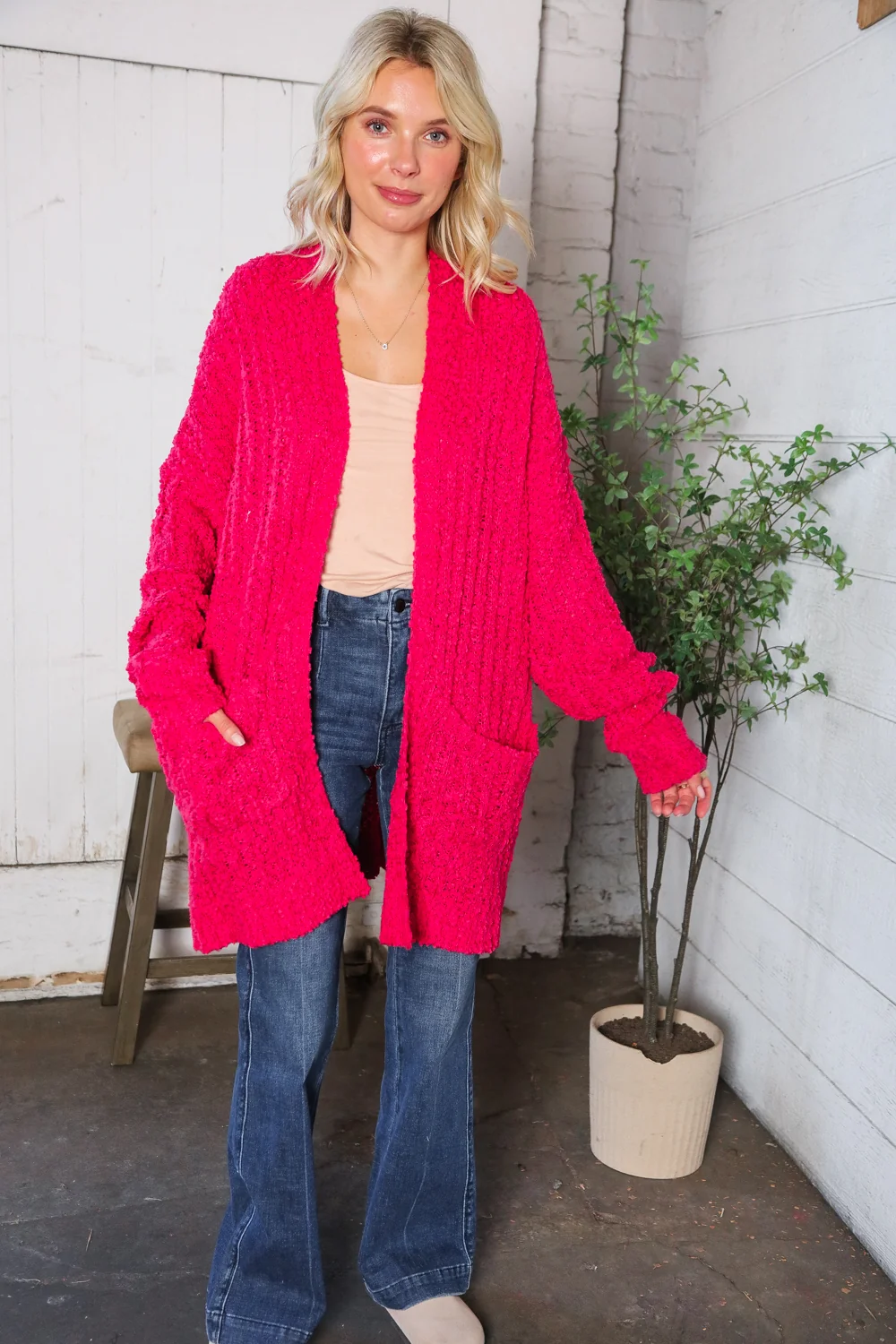 Plus Fuchsia Thick Cardigan - Image 3