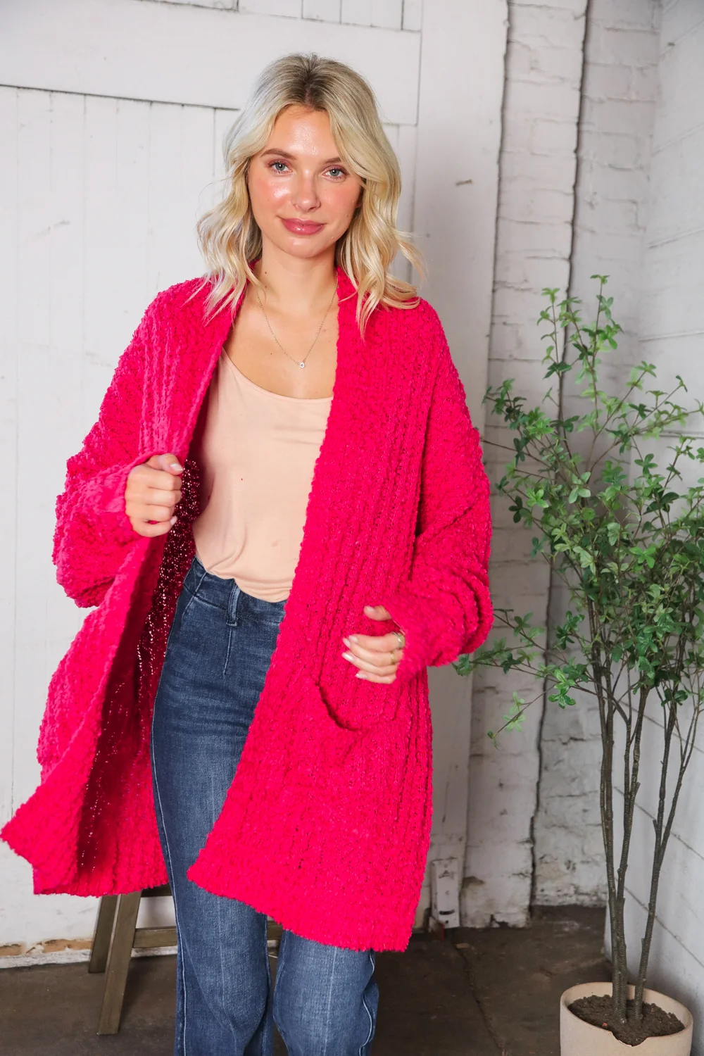 Plus Fuchsia Thick Cardigan - Image 5