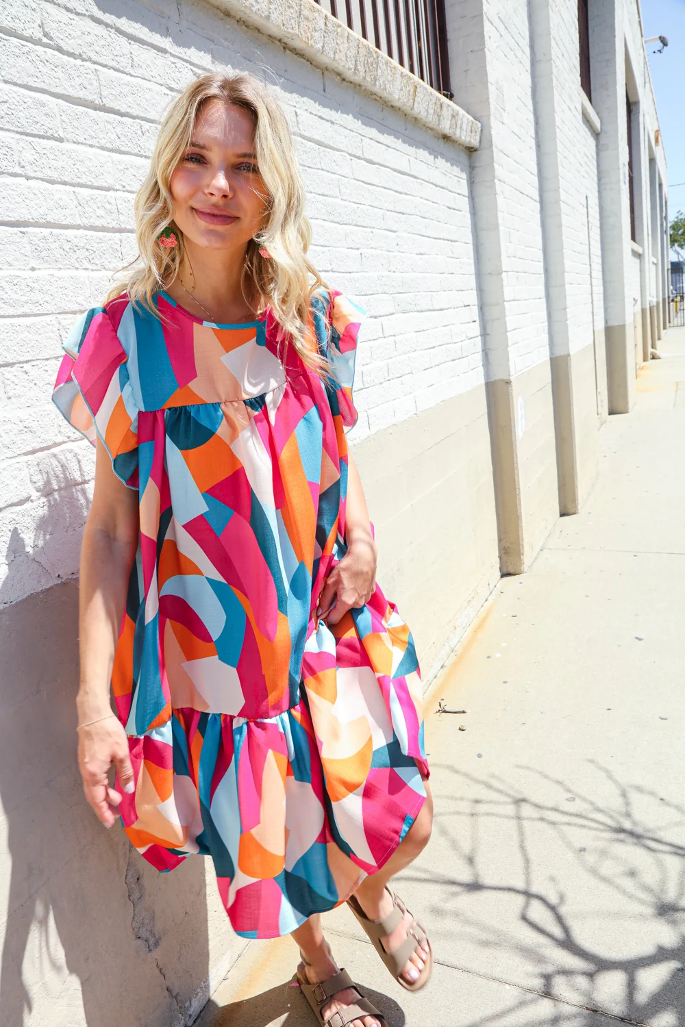 Plus Geometric Short Sleeve with Side Pockets