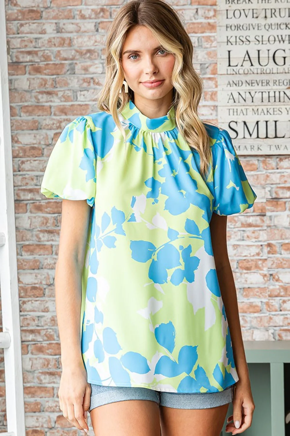 Green & Blue Floral Bow Top - Image 3