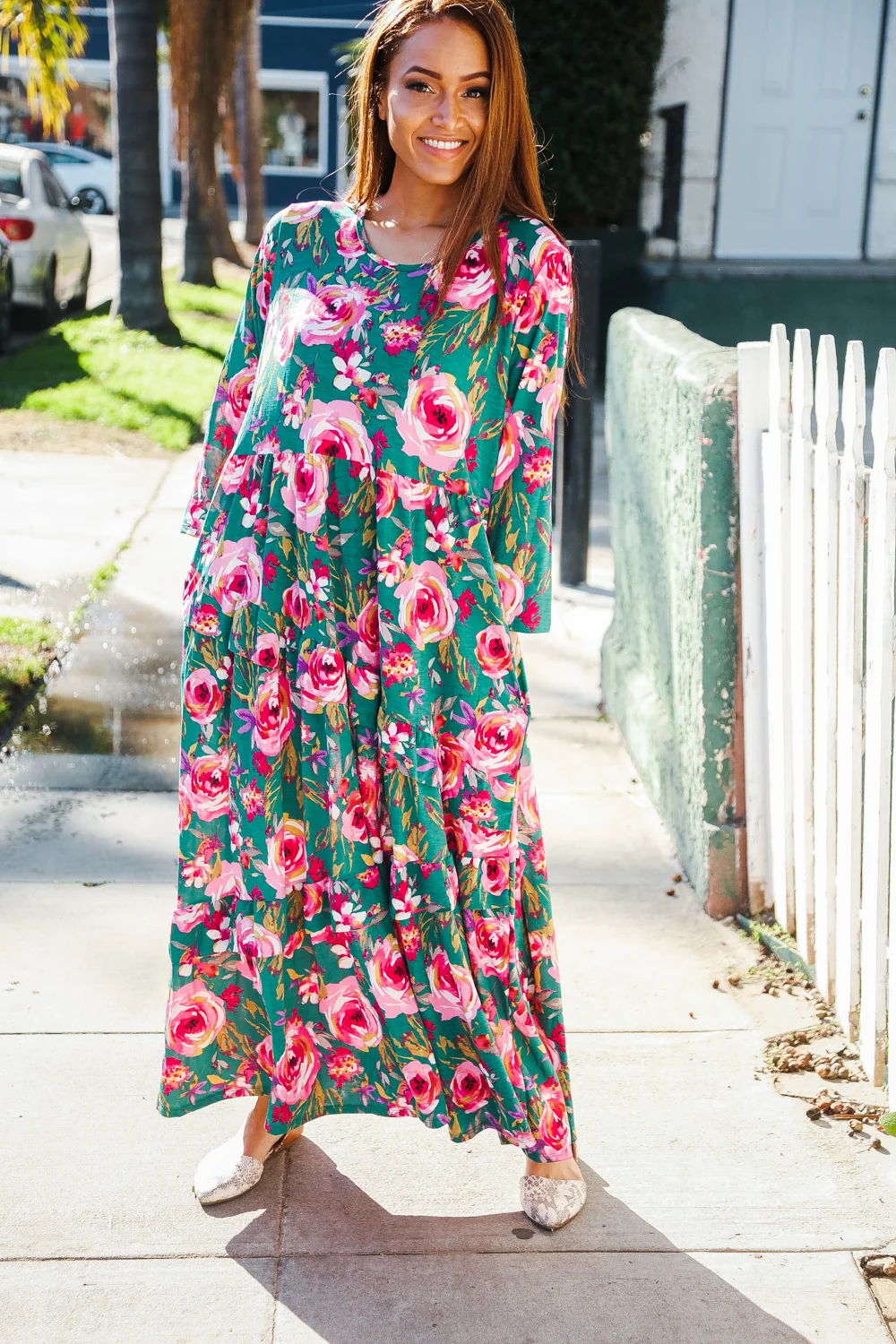 Plus Green & Magenta Floral Maxi Dress - Image 3