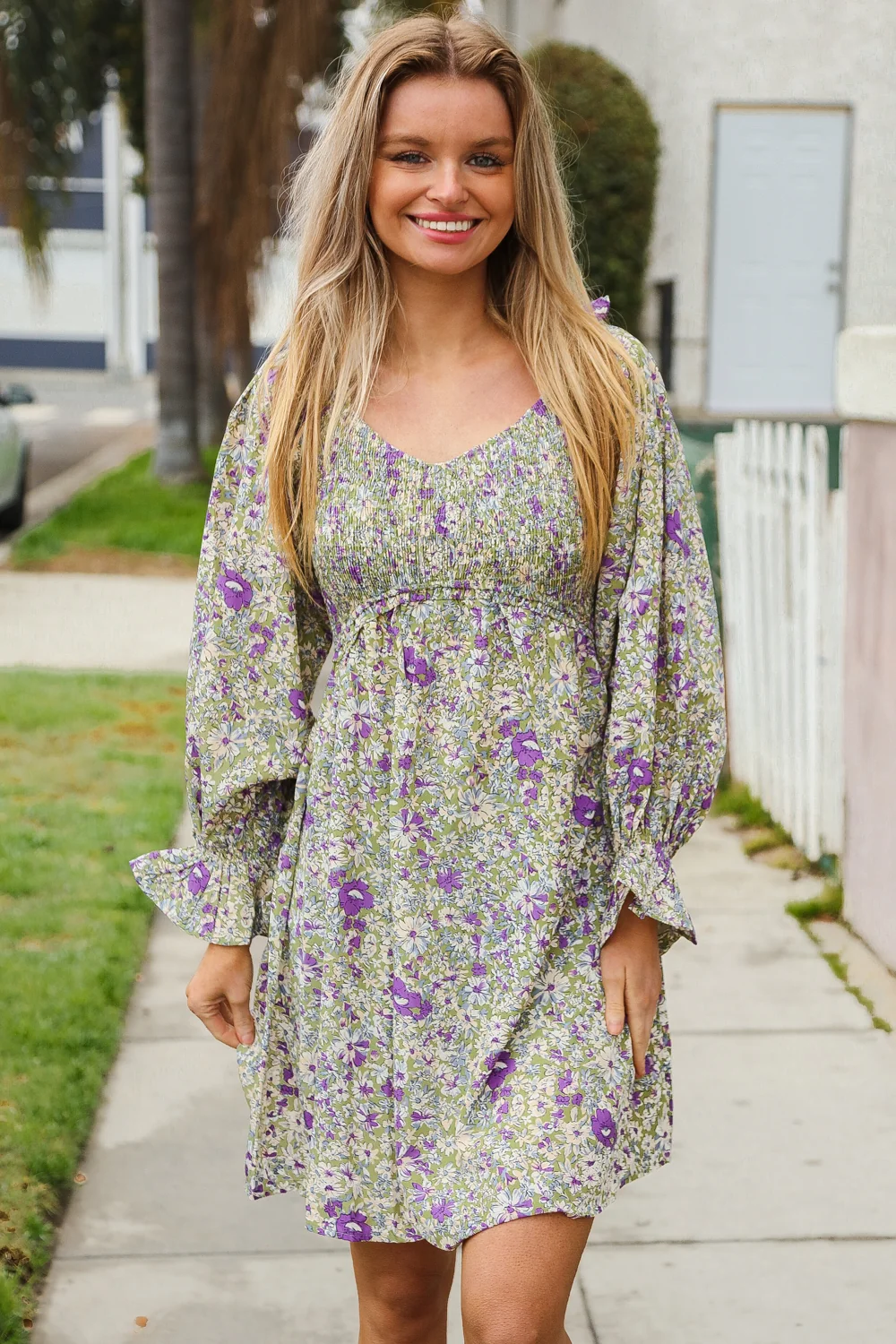 Green & Purple Floral Dress - Image 2