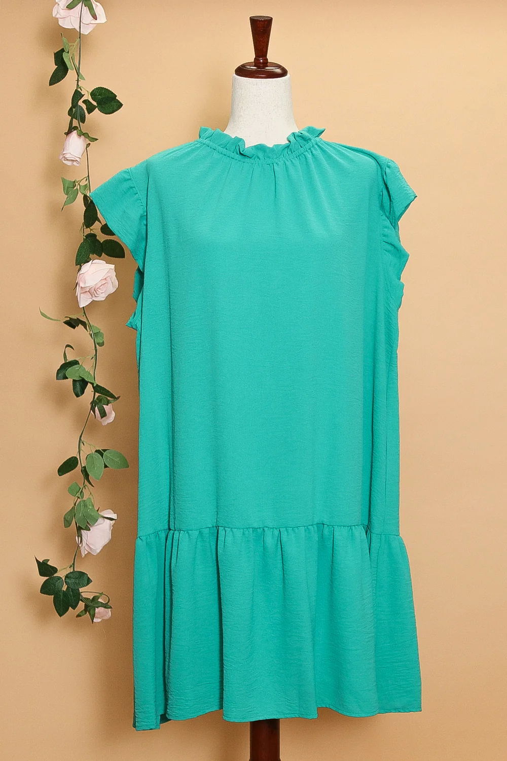 Plus Green Ruffle Dress