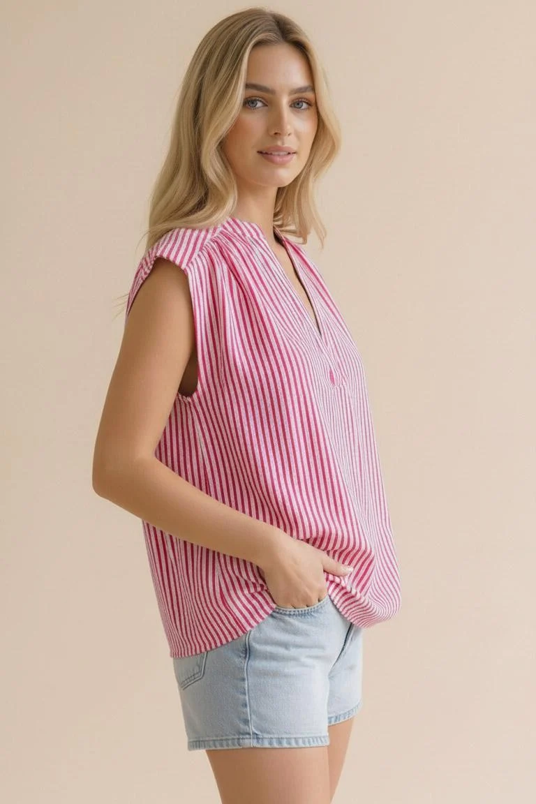 PLUS NOTCH NECK DROP SHOULDER SHORT SLEEVE STRIPE - Image 4