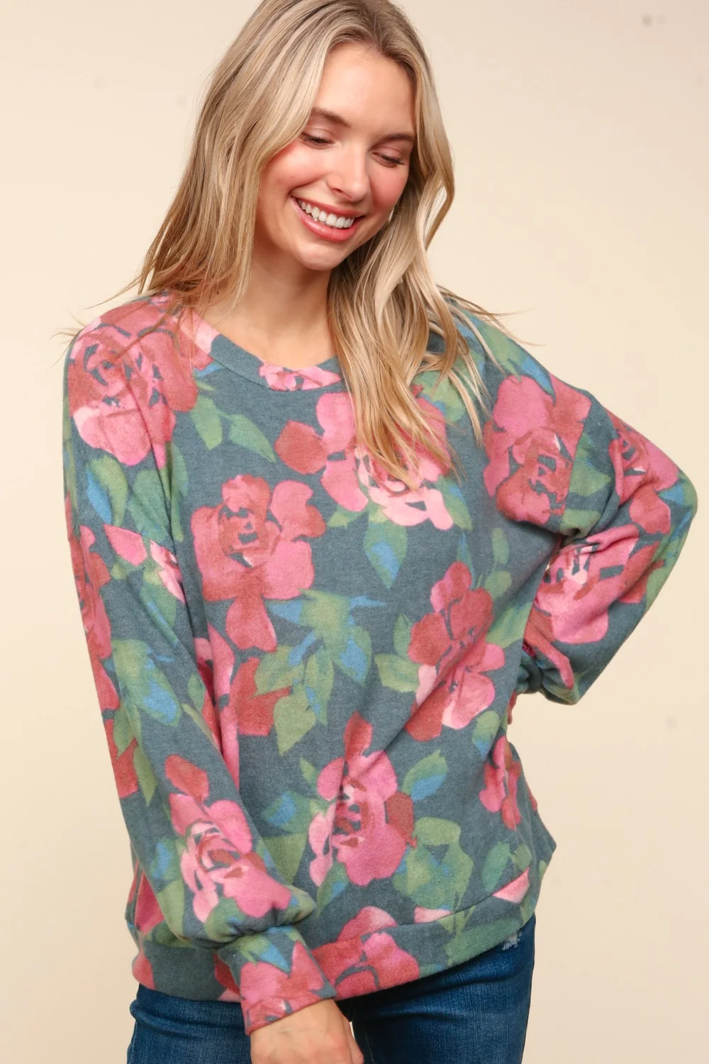 PLUS HUNTER GREEN DROP SHOULDER BRUSHED HACCI SWEATER KNIT TOP - Image 6