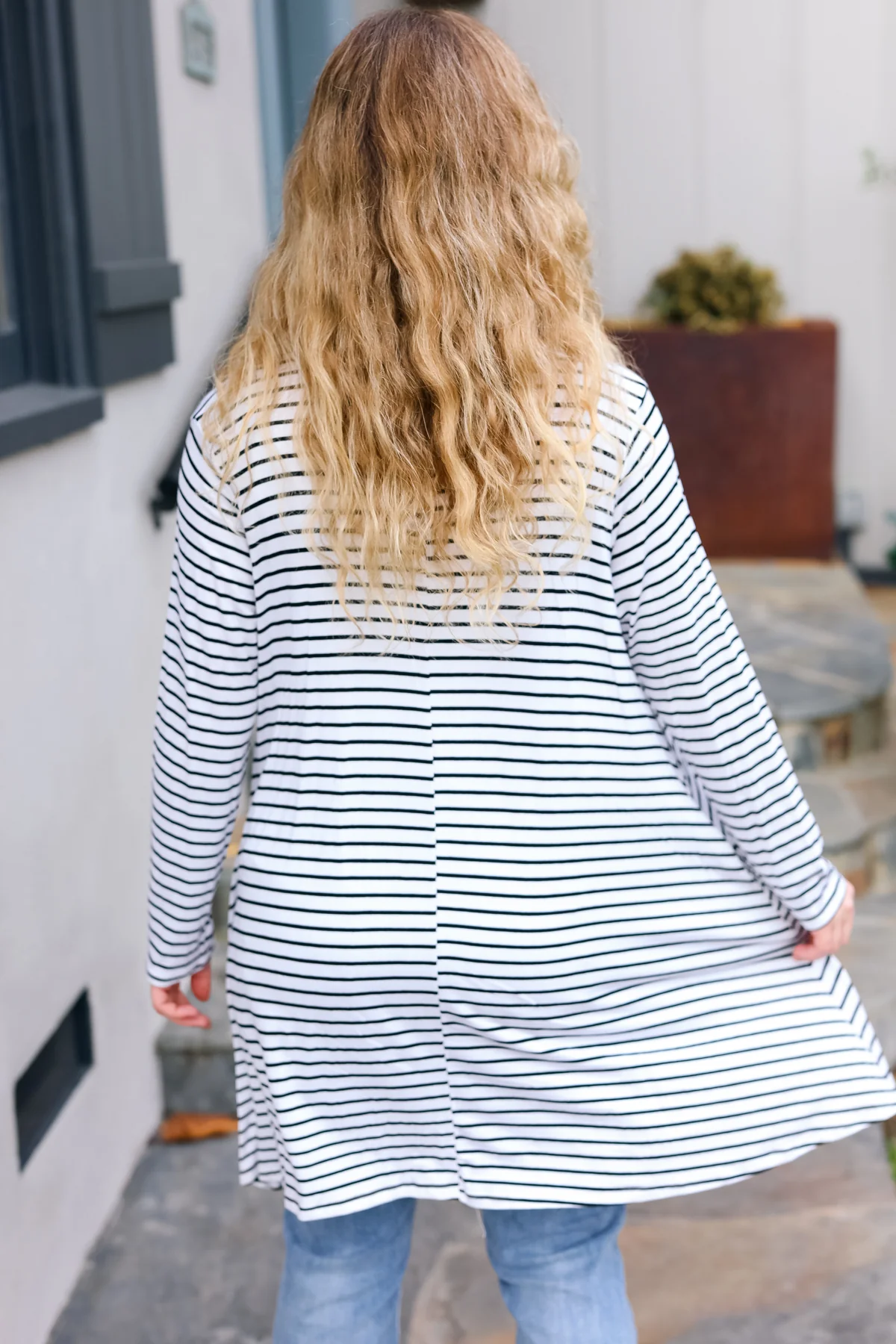 Plus Ivory Black Stripe Pocketed Dress - Image 10