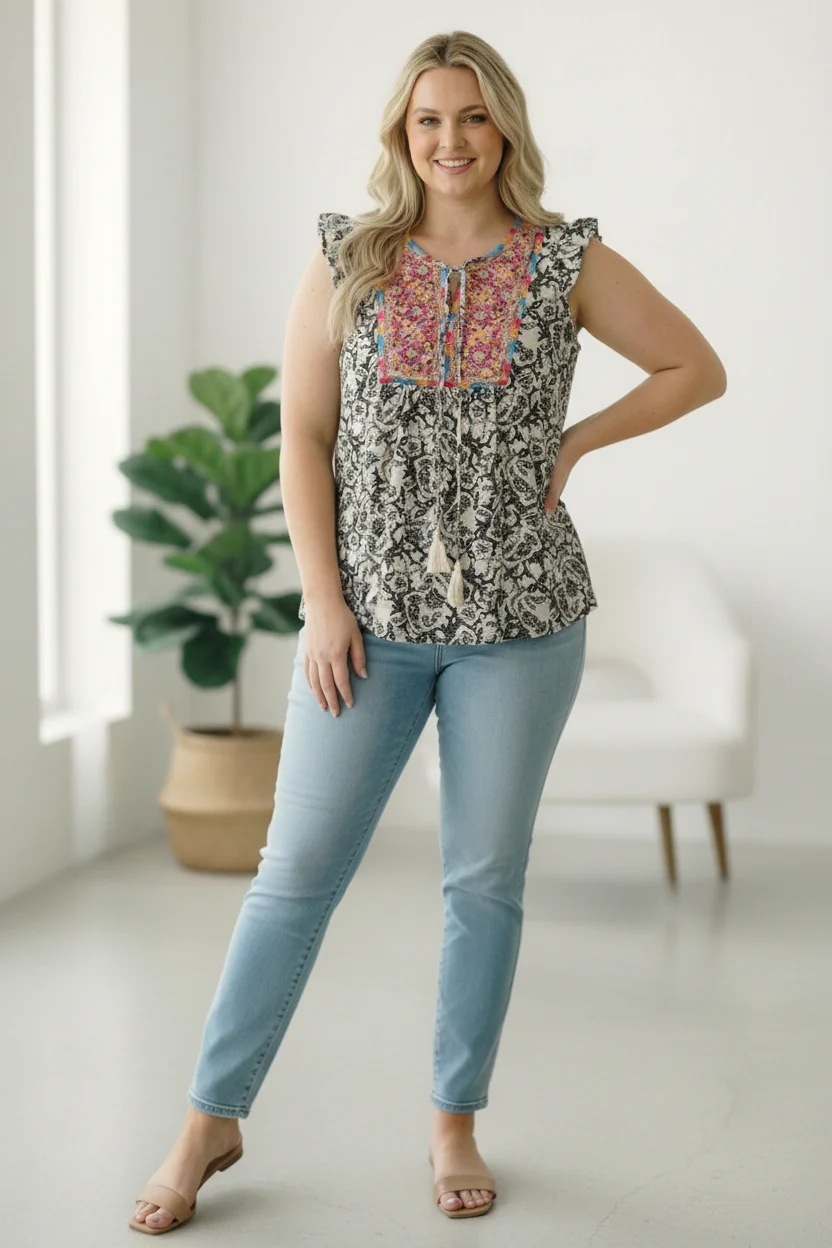Plus Ivory Embroidered Top - Image 3