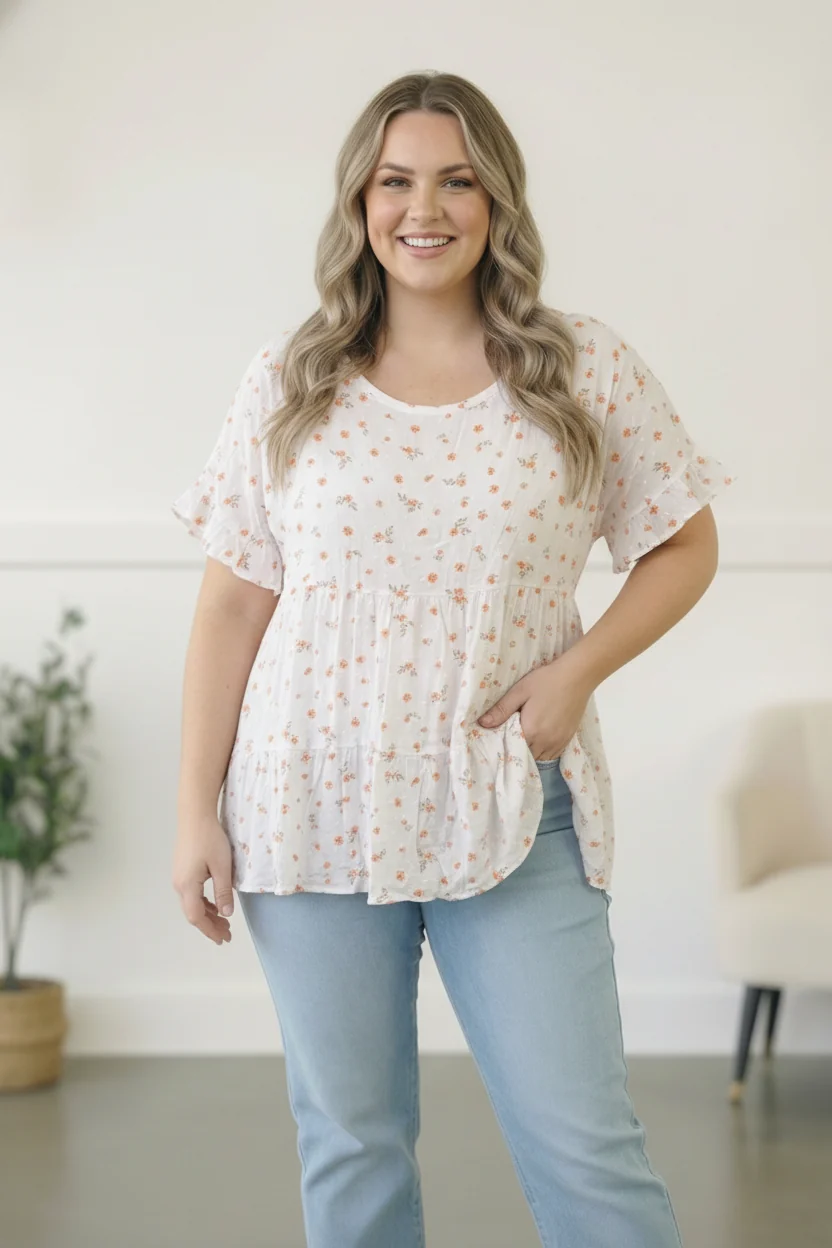 Plus Ivory Floral Woven Blouse - Image 4