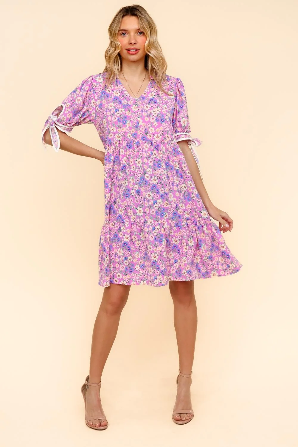 PLUS KNEE LENGTH DRESS W/ BOW TIE SHORT SLEEVES - Image 5