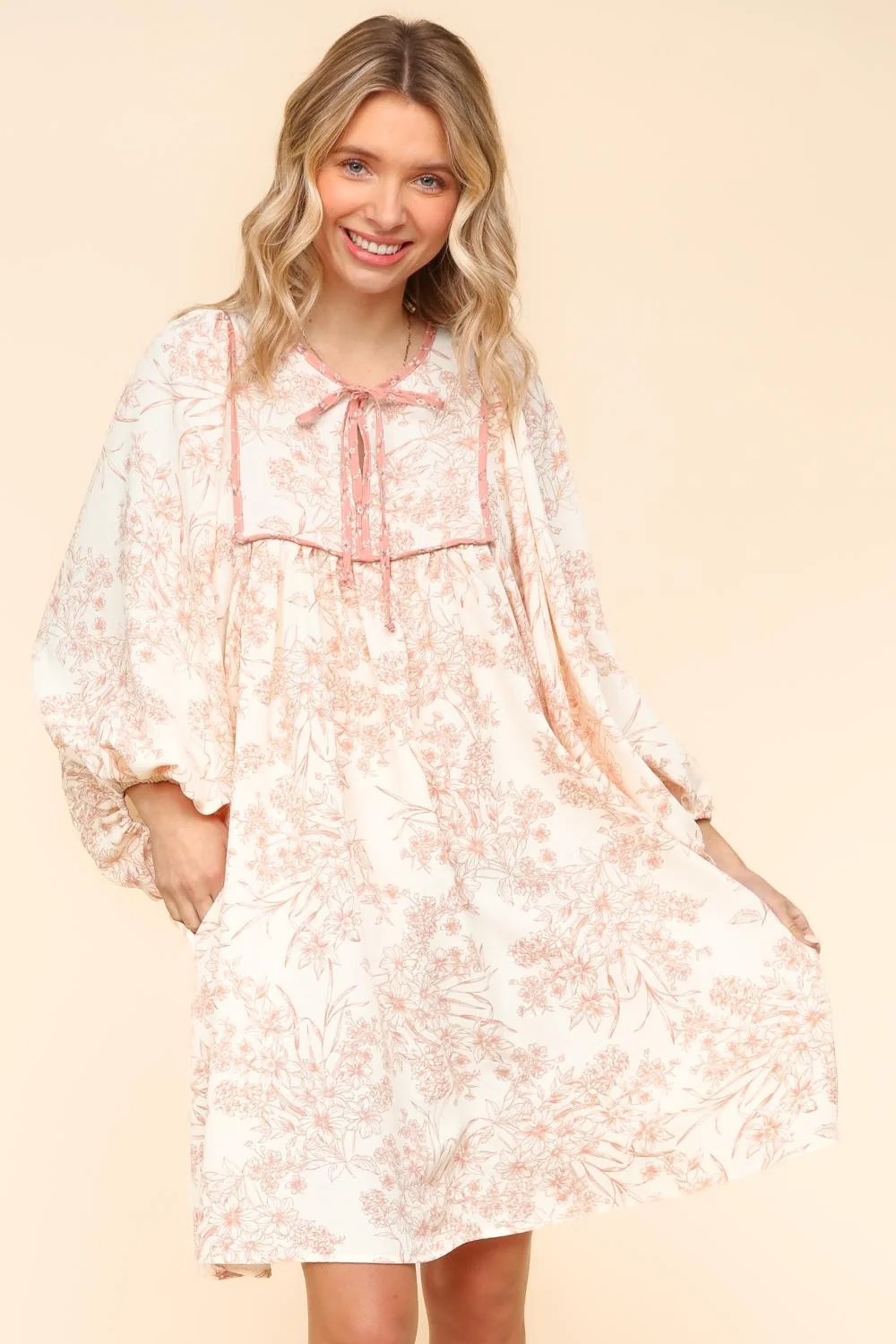 PLUS KNEE LENGTH PEASANT TUNIC WOVEN DRESS - Image 2