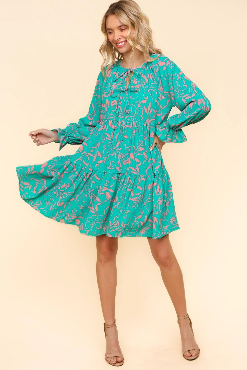 PLUS KNEE LENGTH WOVEN DRESS W/ RIBBON TIED DETAIL - Image 13