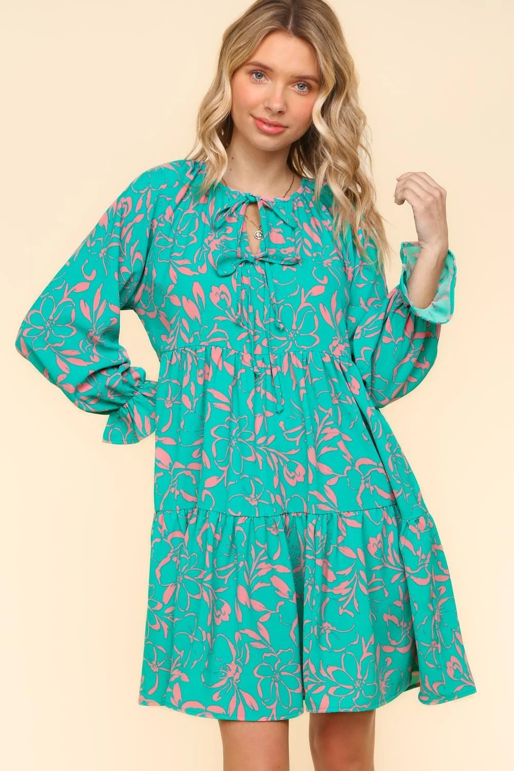 PLUS KNEE LENGTH WOVEN DRESS W/ RIBBON TIED DETAIL - Image 7
