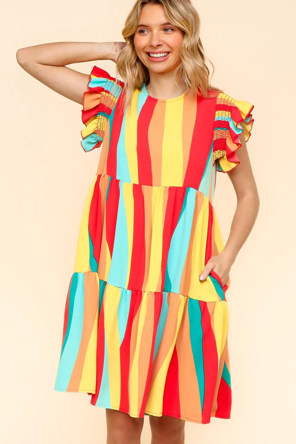 PLUS KNEE LENGTH WOVEN DRESS W/ SIDE POCKETS DETAIL - Image 2