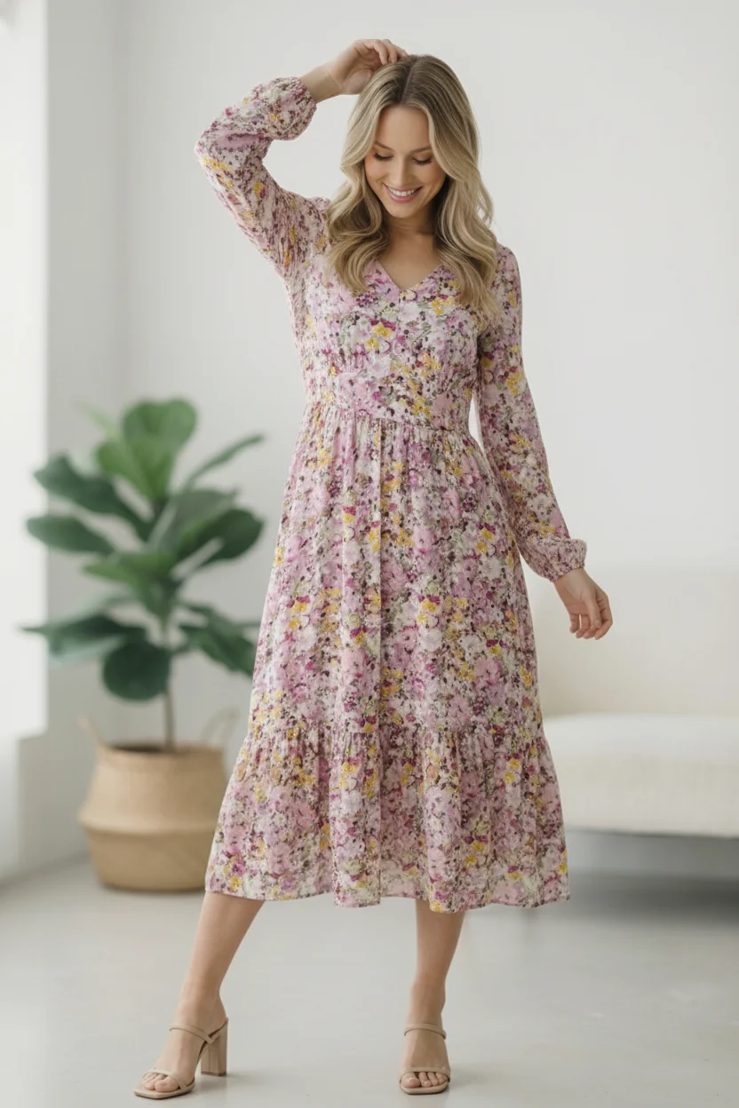 Lilac Floral Midi Dress