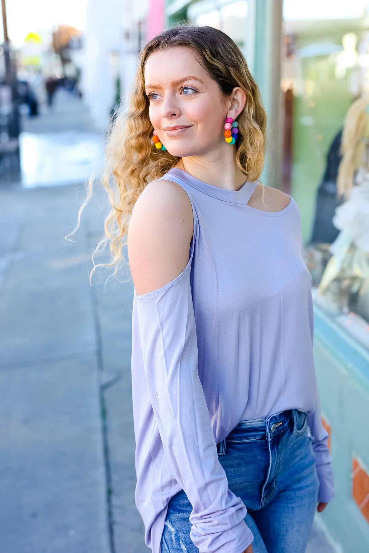 Plus Lilac Solid Cut Out Cold Shoulder Blouse - Image 8