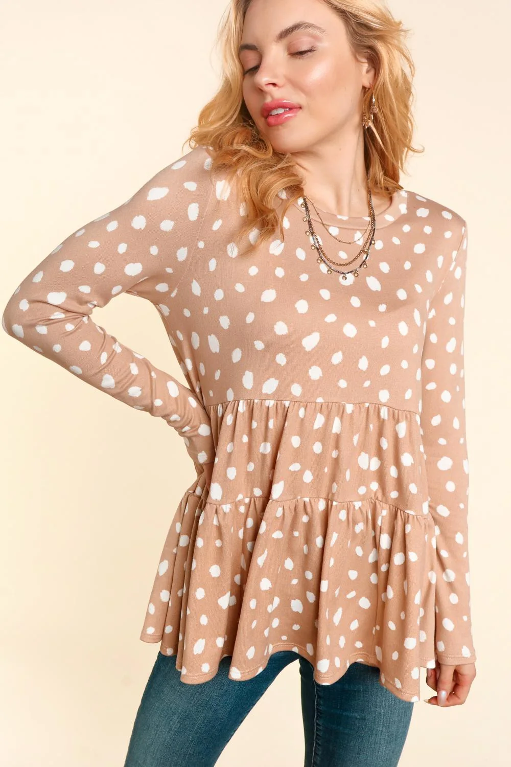LONG SLEEVE BABYDOLL BRUSHED SWEATER KNIT TOP - Image 4