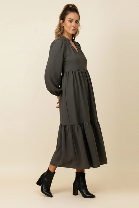 PLUS LOOSE FIT SOLID WAFFLE WOVEN MAXI DRESS - Image 4