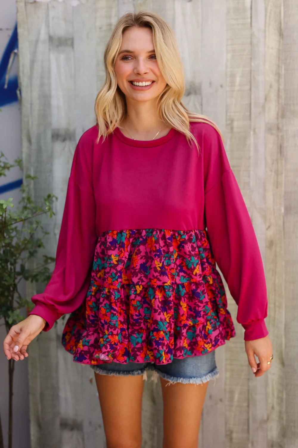 Plus Magenta Floral Tiered Sweater Top - Image 6