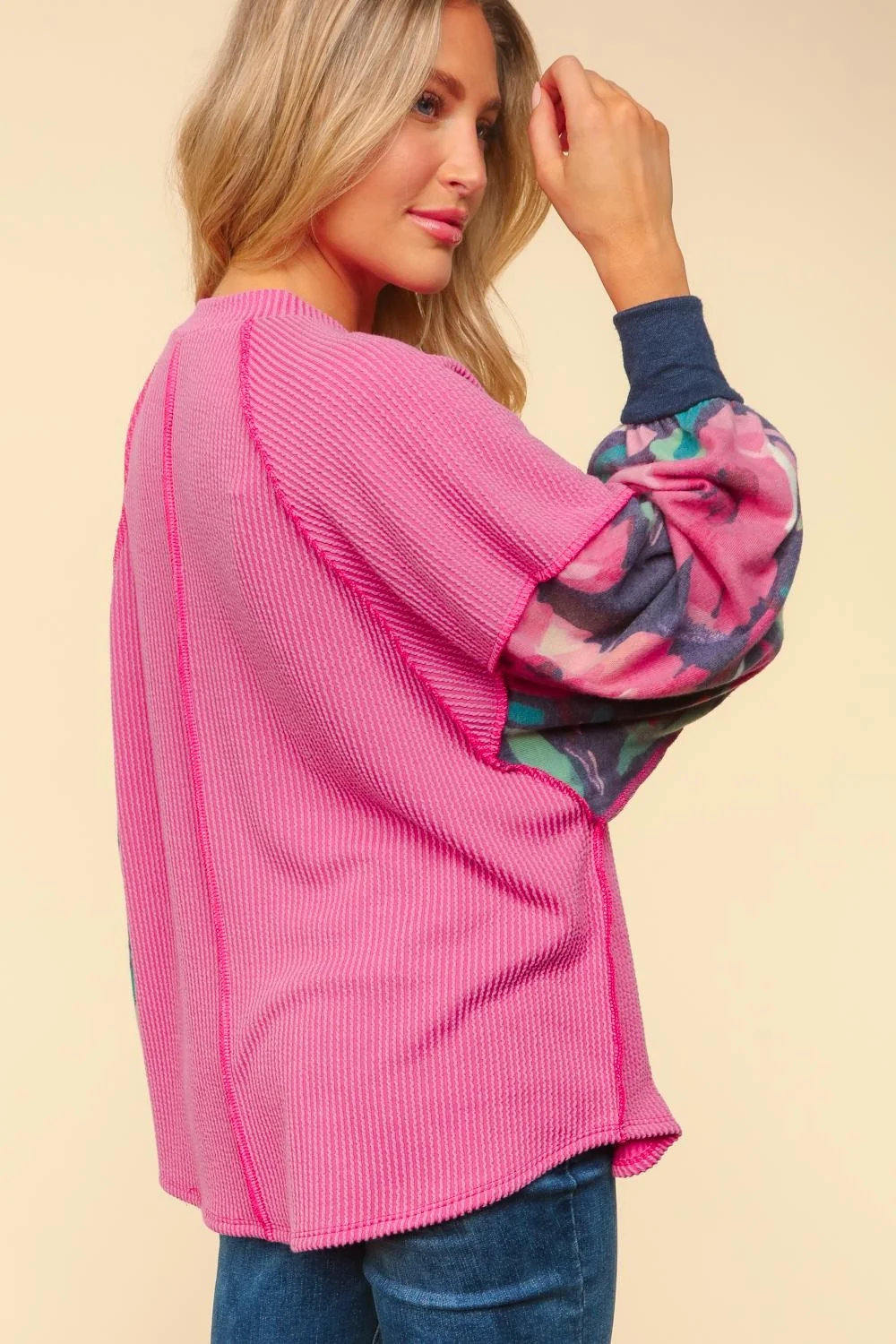 Plus Magenta Oversized Mineral Washed Rib Knit Top - Image 3