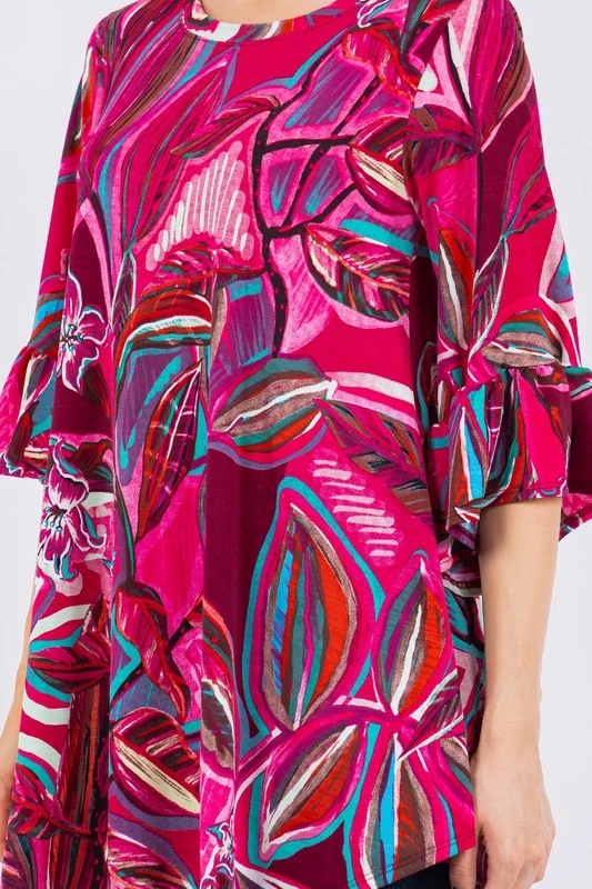 Plus Magenta Print Design Bell Sleeve Top - Image 3