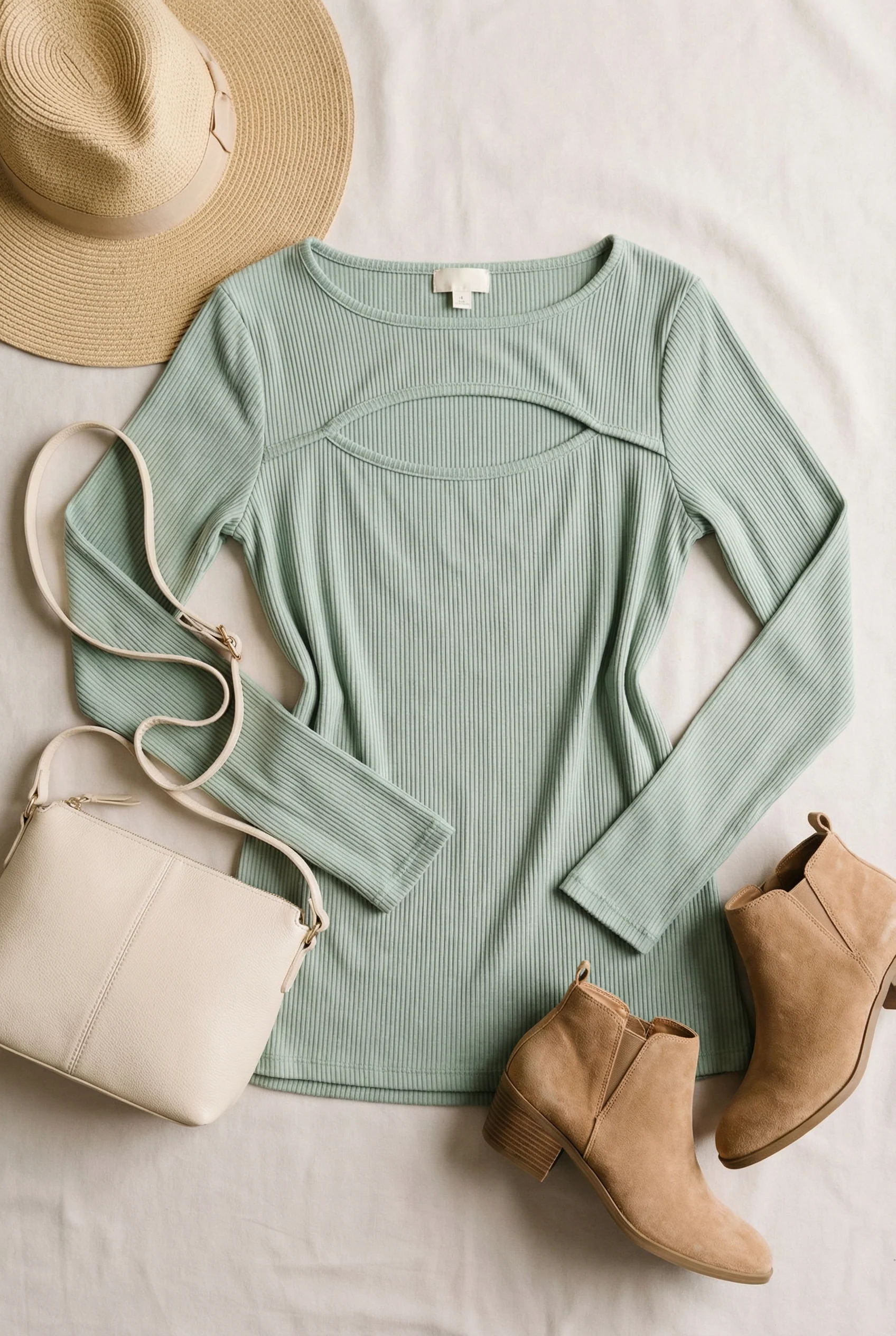Sage Ribbed Cut Out Top