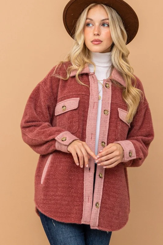 Plus Marsala Soft Texture Comfy Cozy Shacket - Image 2
