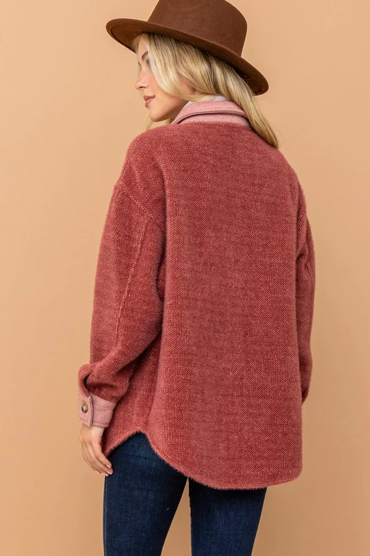 Plus Marsala Soft Texture Comfy Cozy Shacket - Image 4
