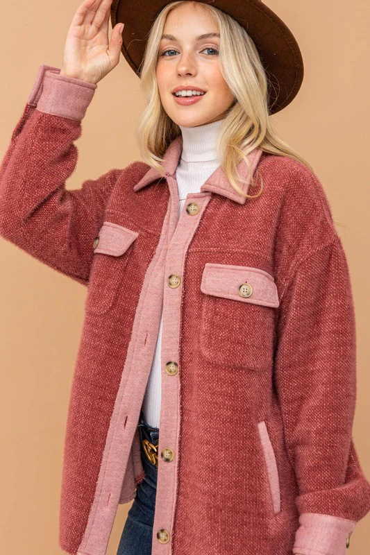 Plus Marsala Soft Texture Comfy Cozy Shacket - Image 5