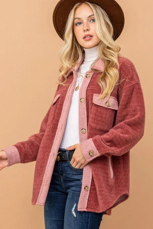 Plus Marsala Soft Texture Comfy Cozy Shacket - Image 7