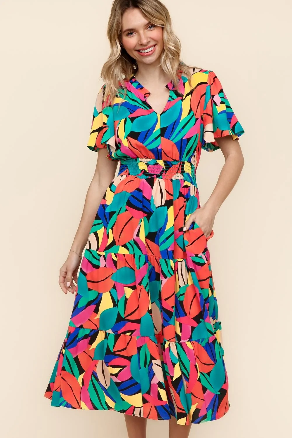 MAXI FLORAL WOVEN DRESS W/ SIDE POCKETS - Image 7