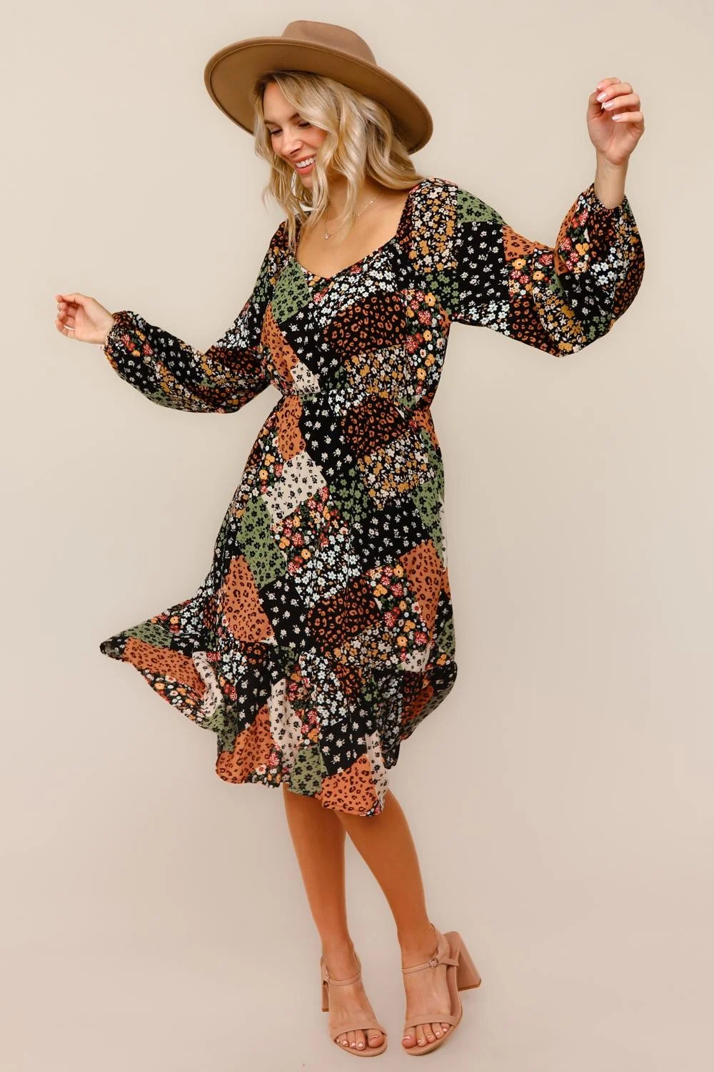 Plus Midi Floral Woven Dress W/ Elastic Waist ( 5pc ) - Image 3