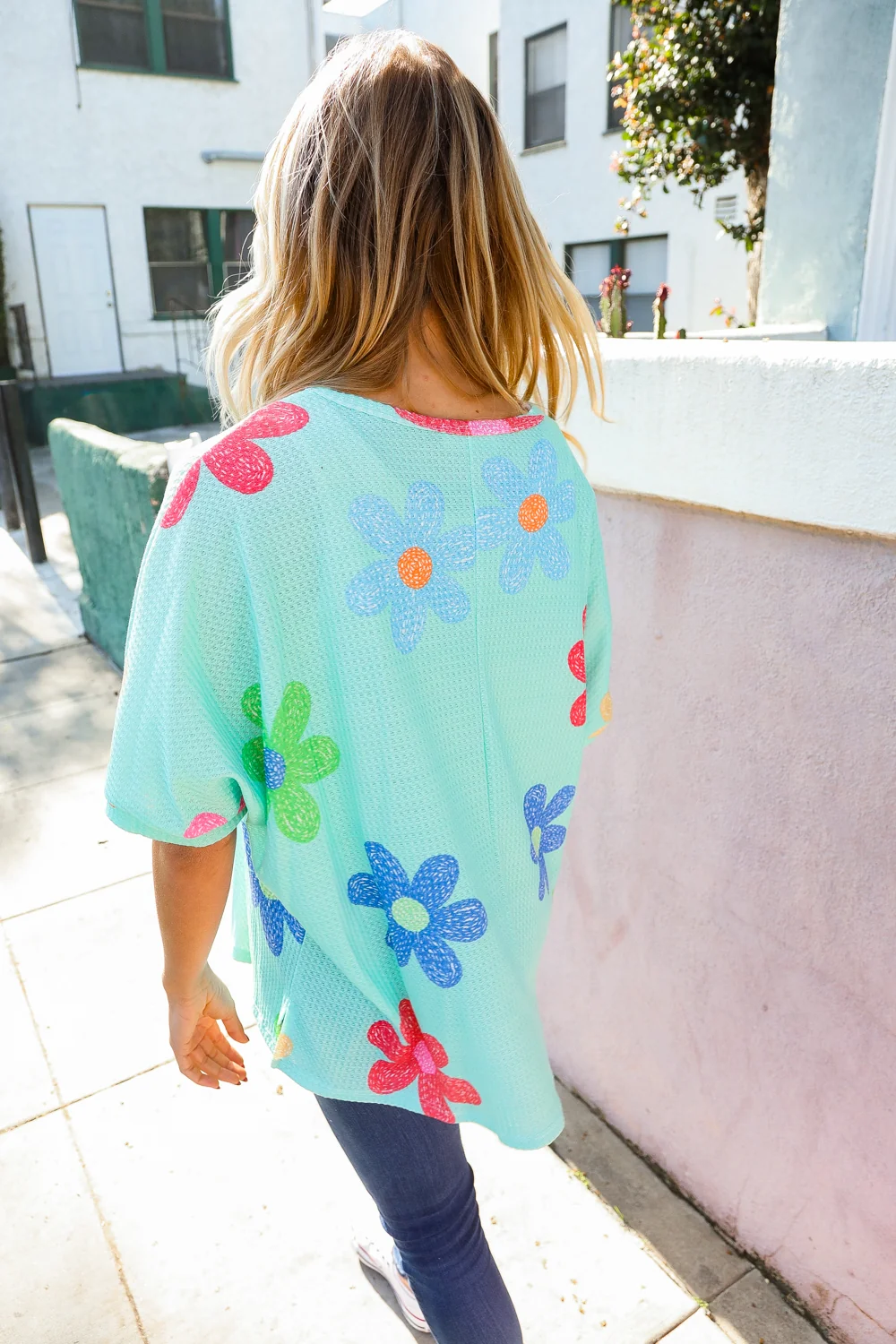 Plus Mint Floral Design Textured Top - Image 5