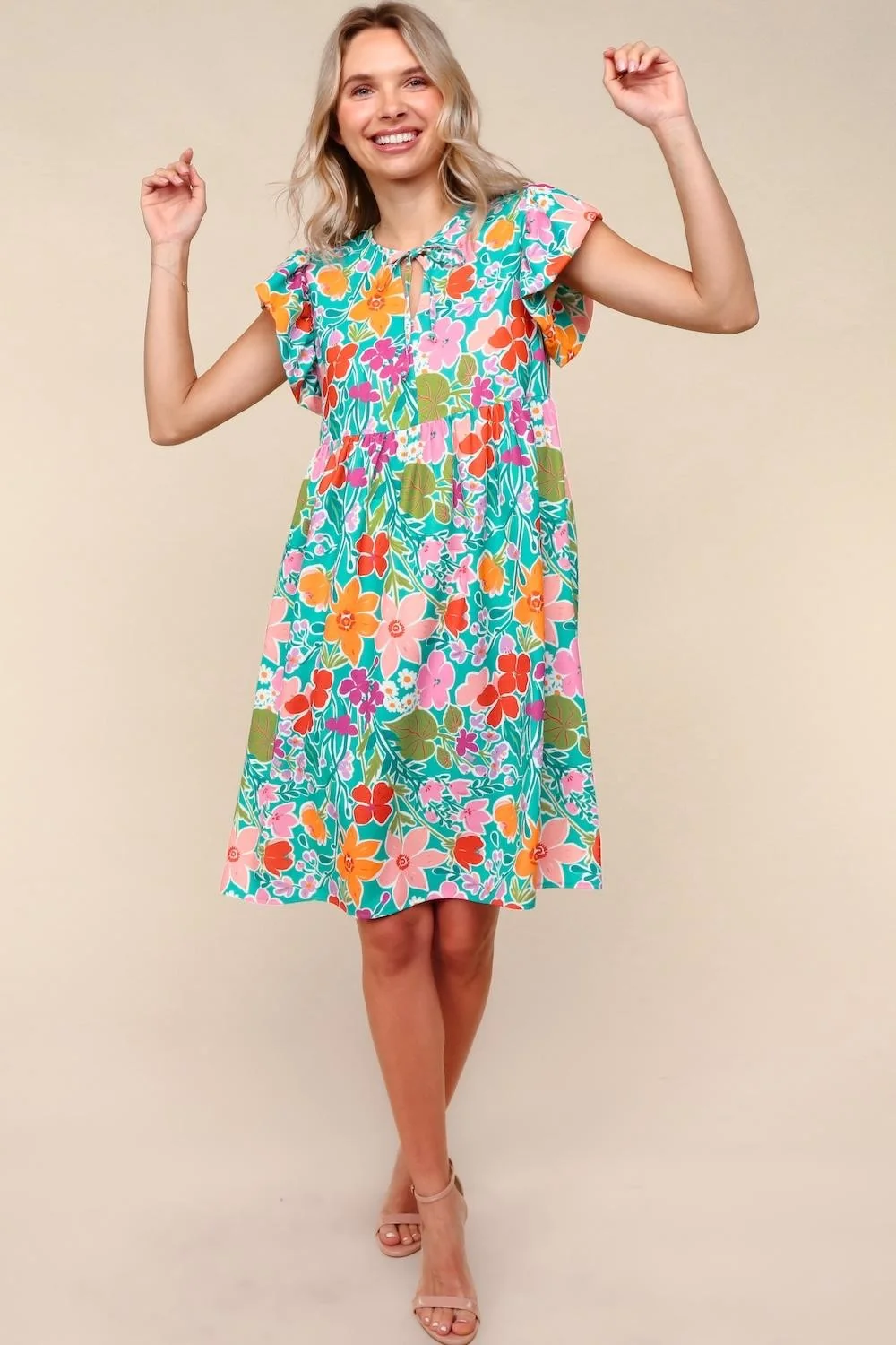 MINT FLORAL KNEE LENGTH DRESS W/ SIDE POCKETS - Image 5
