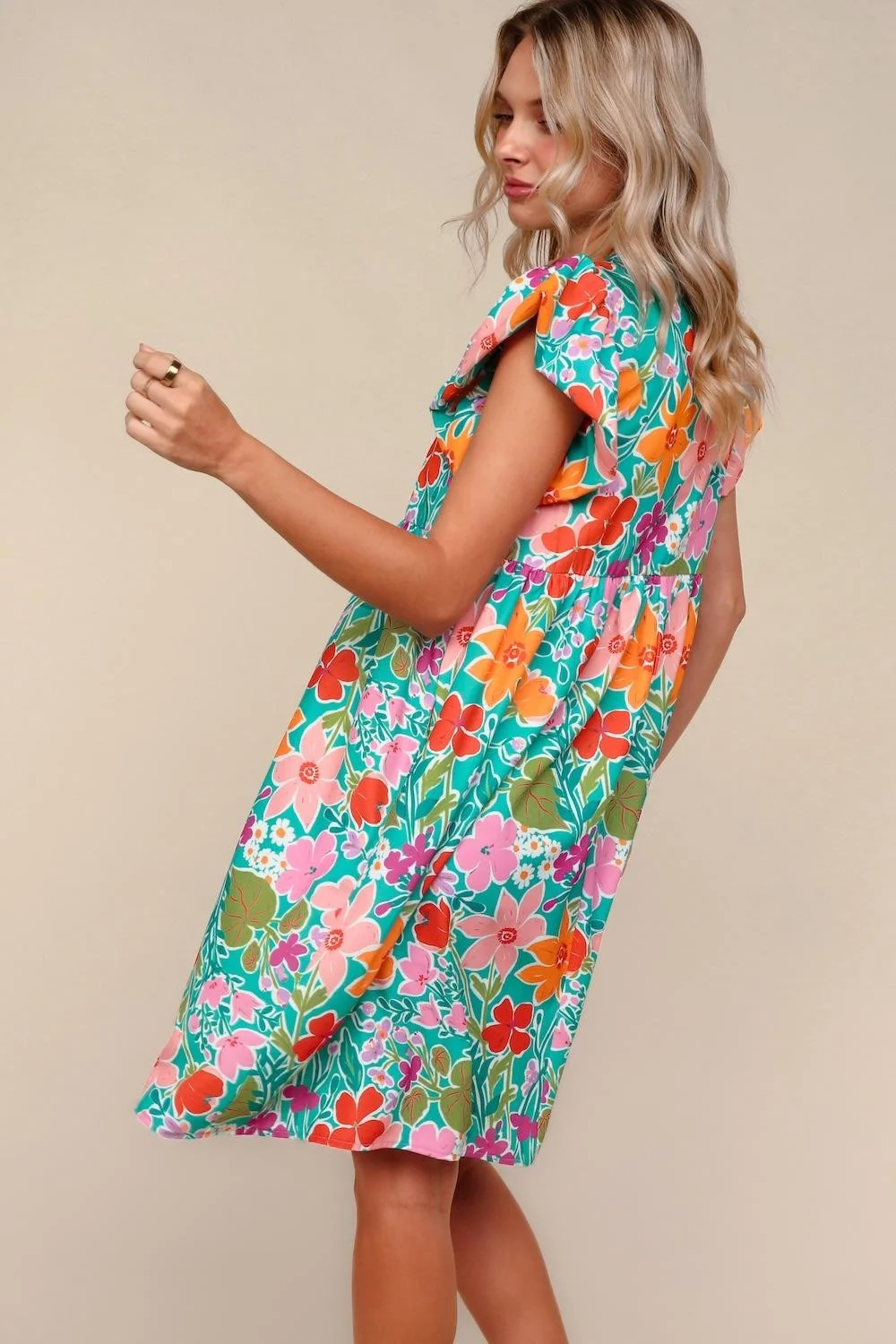 MINT FLORAL KNEE LENGTH DRESS W/ SIDE POCKETS - Image 7