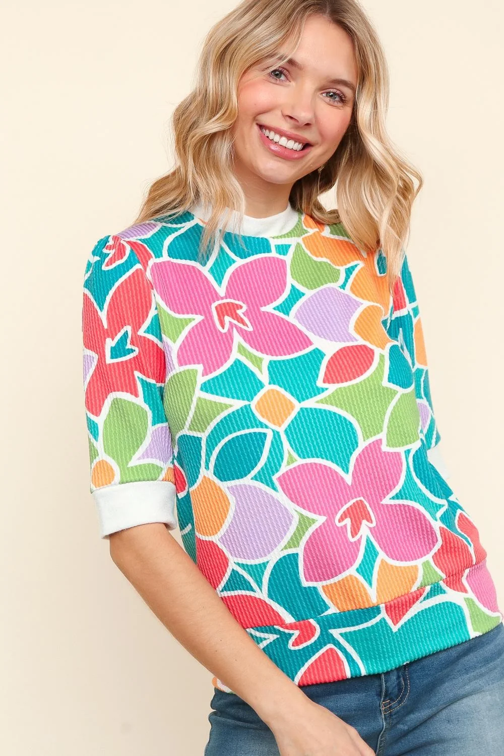 PLUS MINT FLORAL PRINT KNIT TOP WITH BACK BOW TIE DETAIL - Image 4