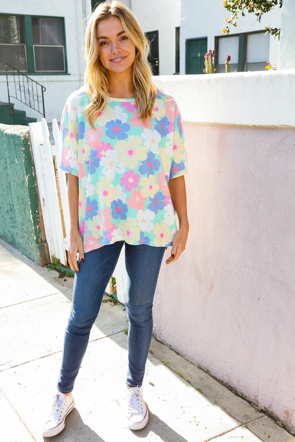 Plus Mint Multi Floral Textured Top